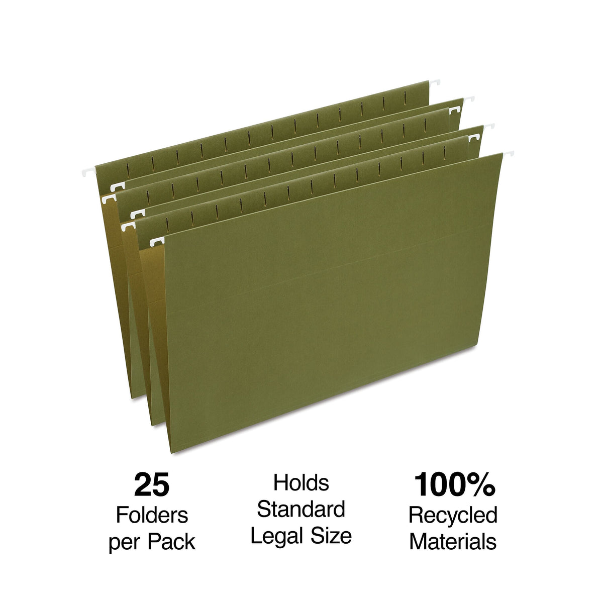 Staples Hanging File Folder, Stright Cut, Legal Size, Standard Green, 25/Box