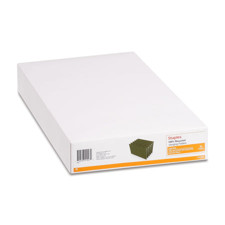 Staples Hanging File Folder, Stright Cut, Legal Size, Standard Green, 25/Box