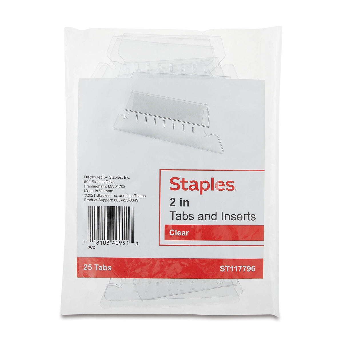 Staples® Hanging File Folder Tabs, Clear, 25/Pack