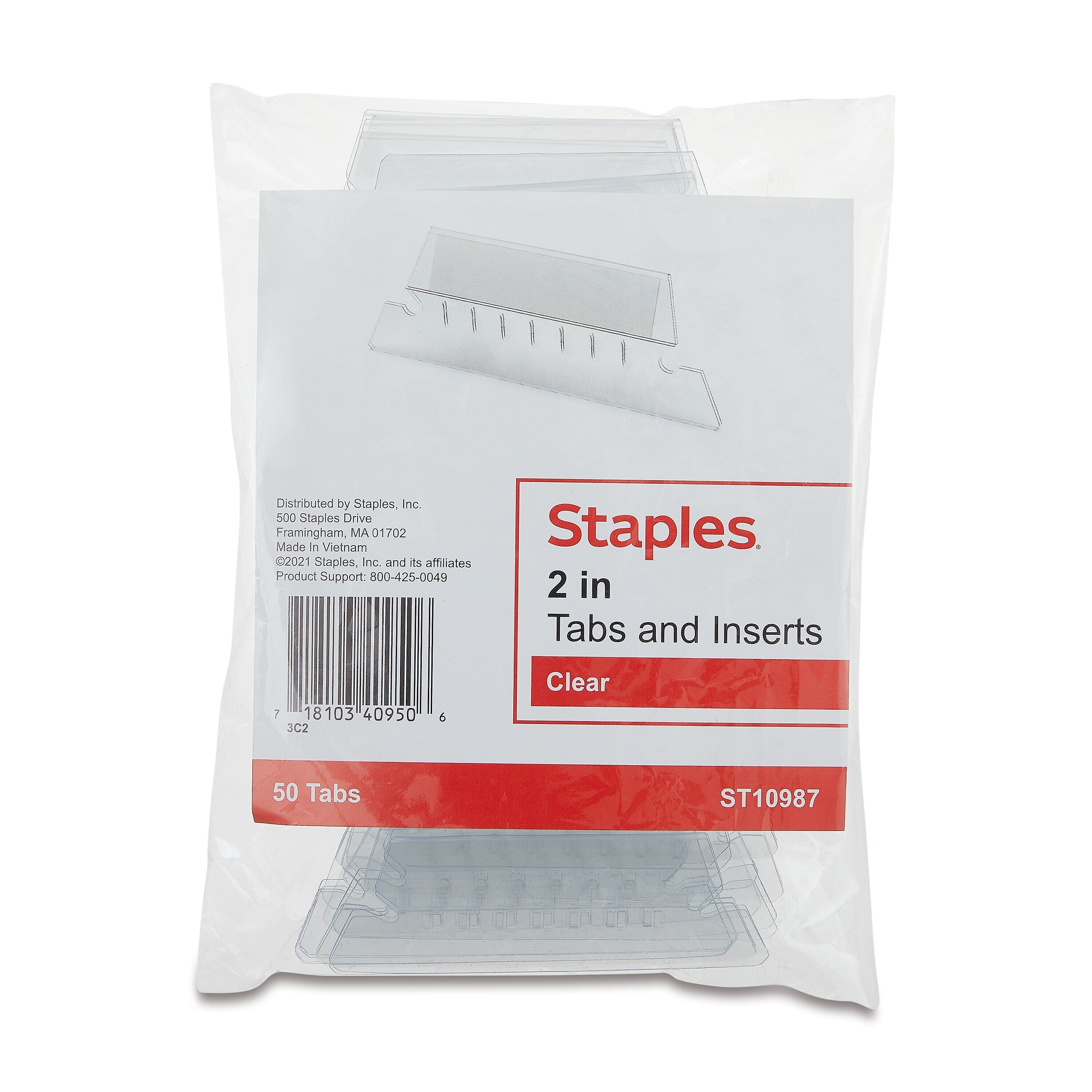 Staples® Hanging File Folder Tabs, Clear, 50/Pack