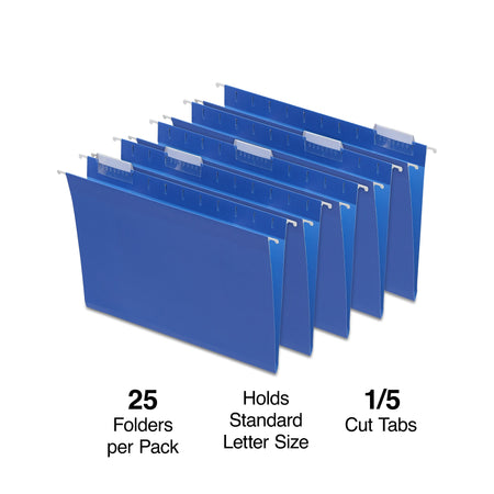 Staples® Hanging File Folders, 1/5-Cut Tab, Letter Size, Blue, 25/Box