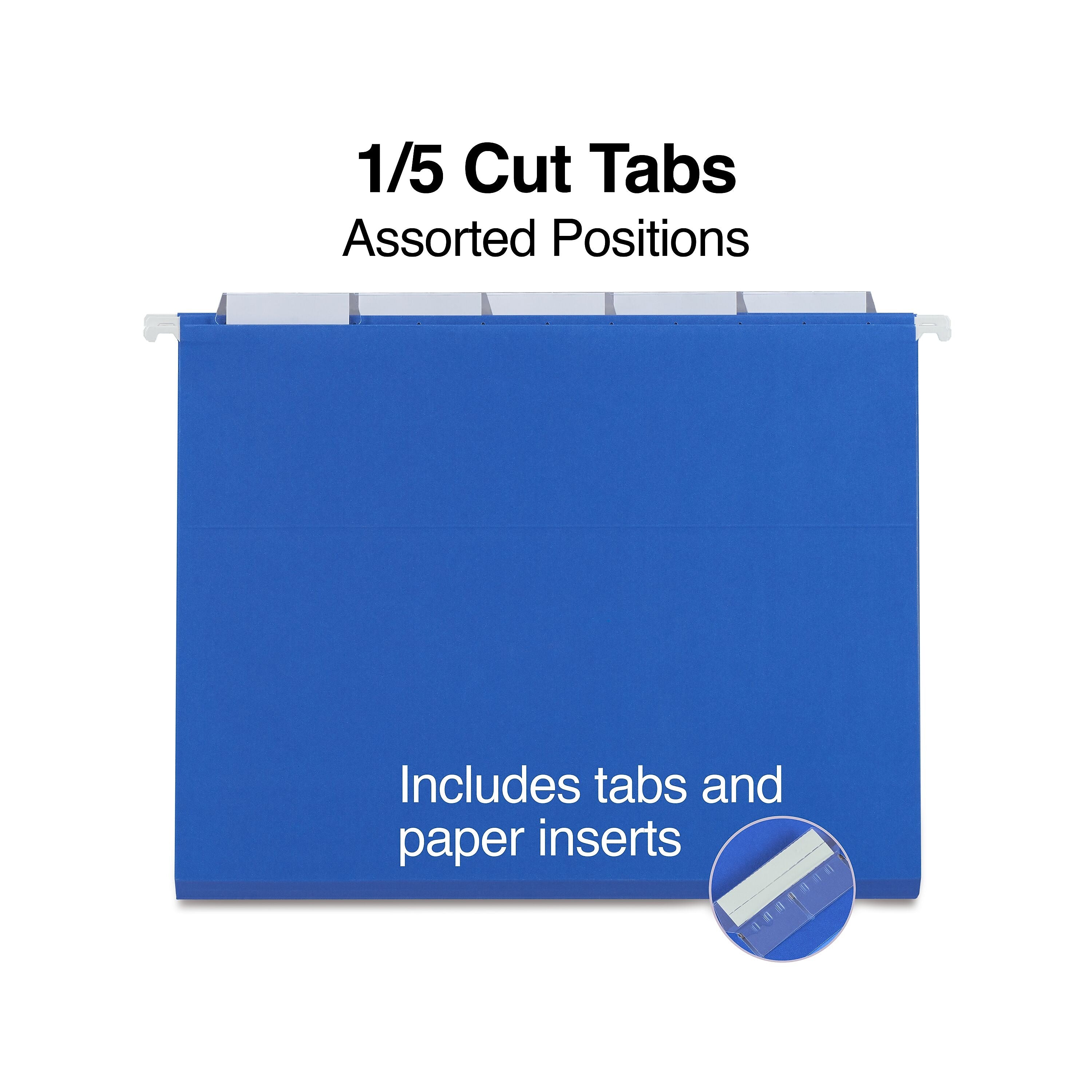 Staples® Hanging File Folders, 1/5-Cut Tab, Letter Size, Blue, 25/Box