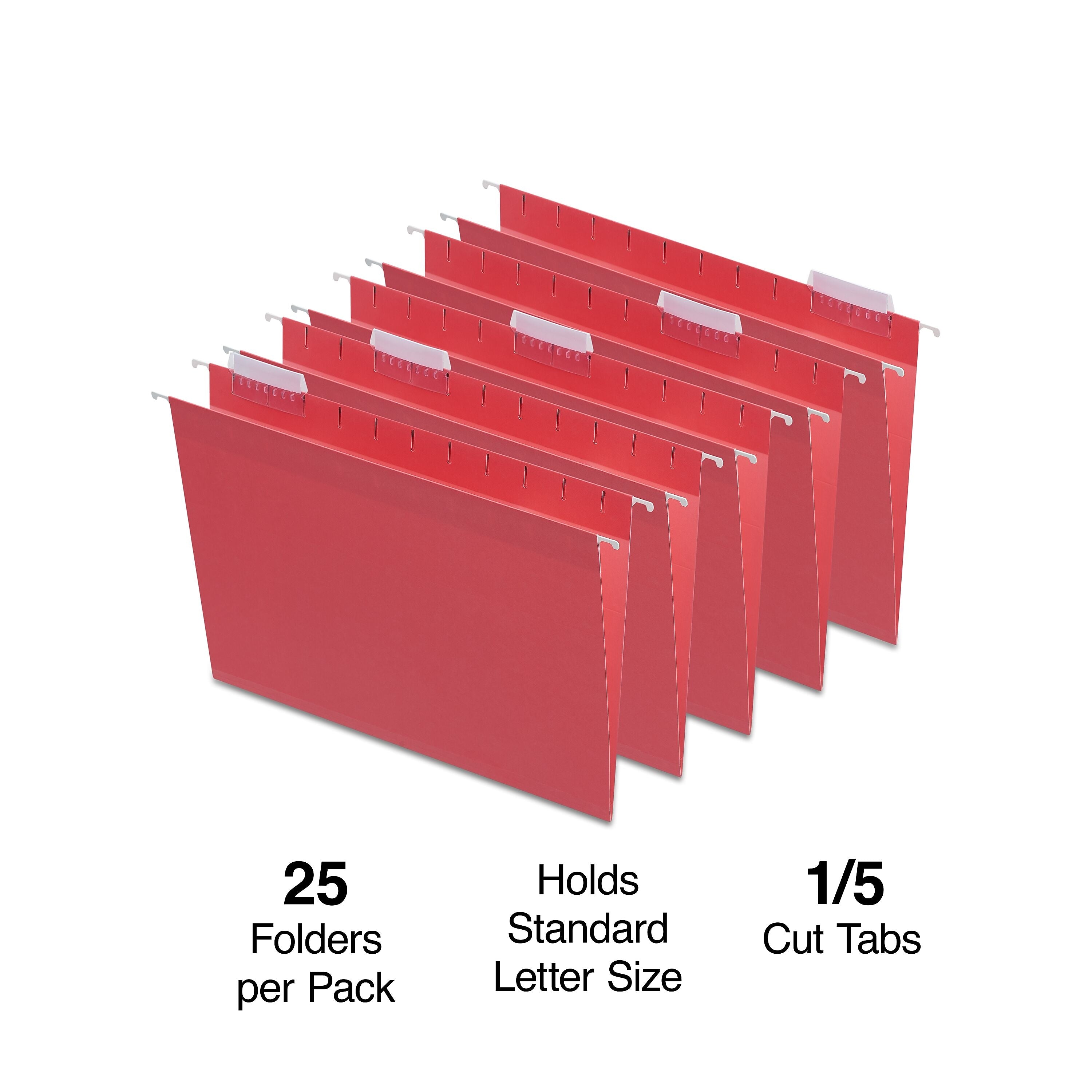 Staples® Hanging File Folders, 1/5-Cut Tab, Letter Size, Red, 25/Box