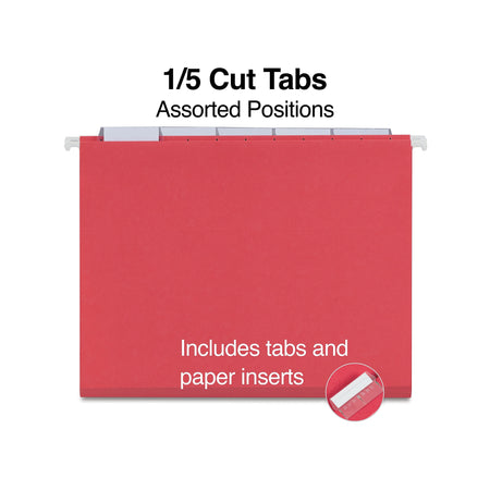 Staples® Hanging File Folders, 1/5-Cut Tab, Letter Size, Red, 25/Box