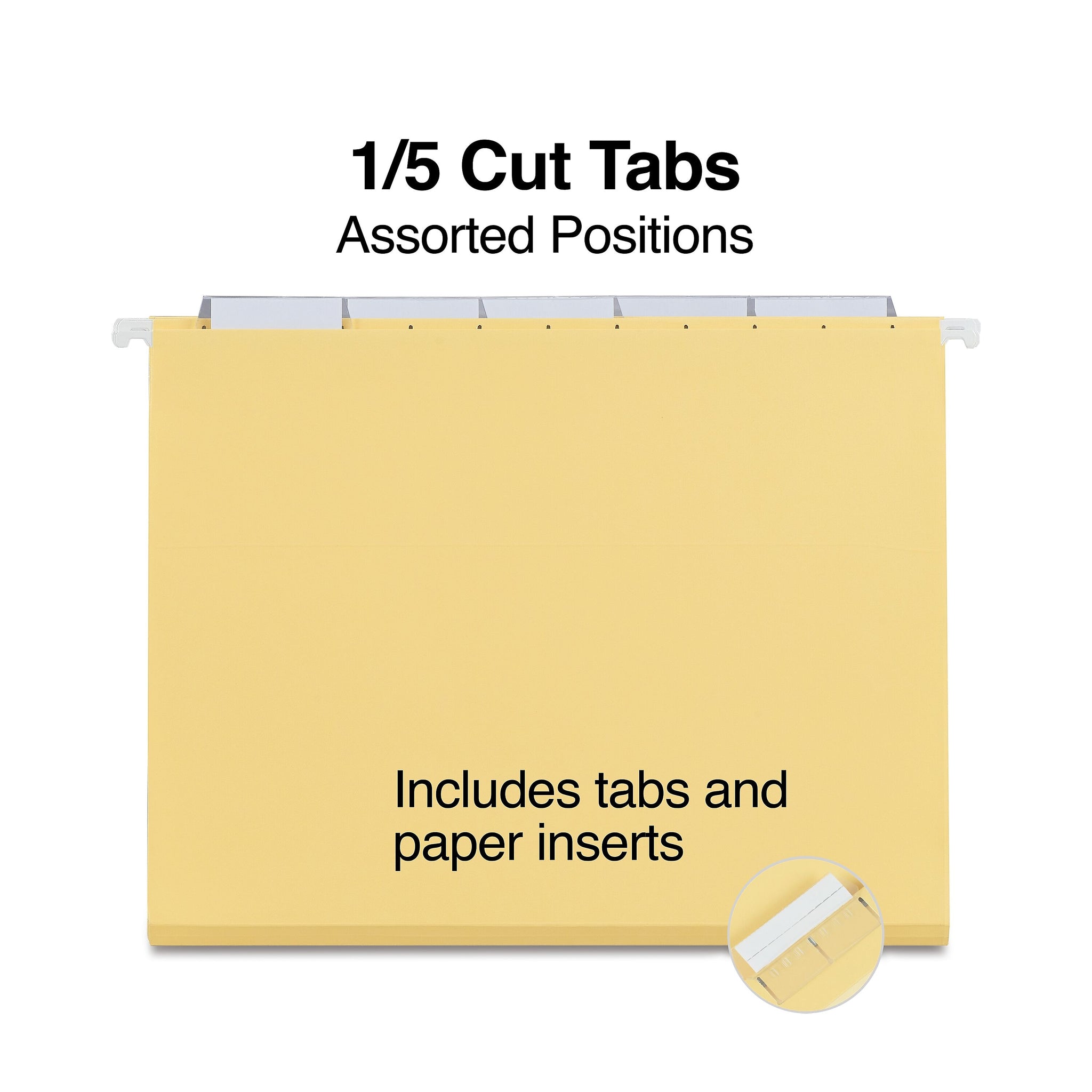 Staples® Hanging File Folders, 1/5-Cut Tab, Letter Size, Yellow, 25/Box
