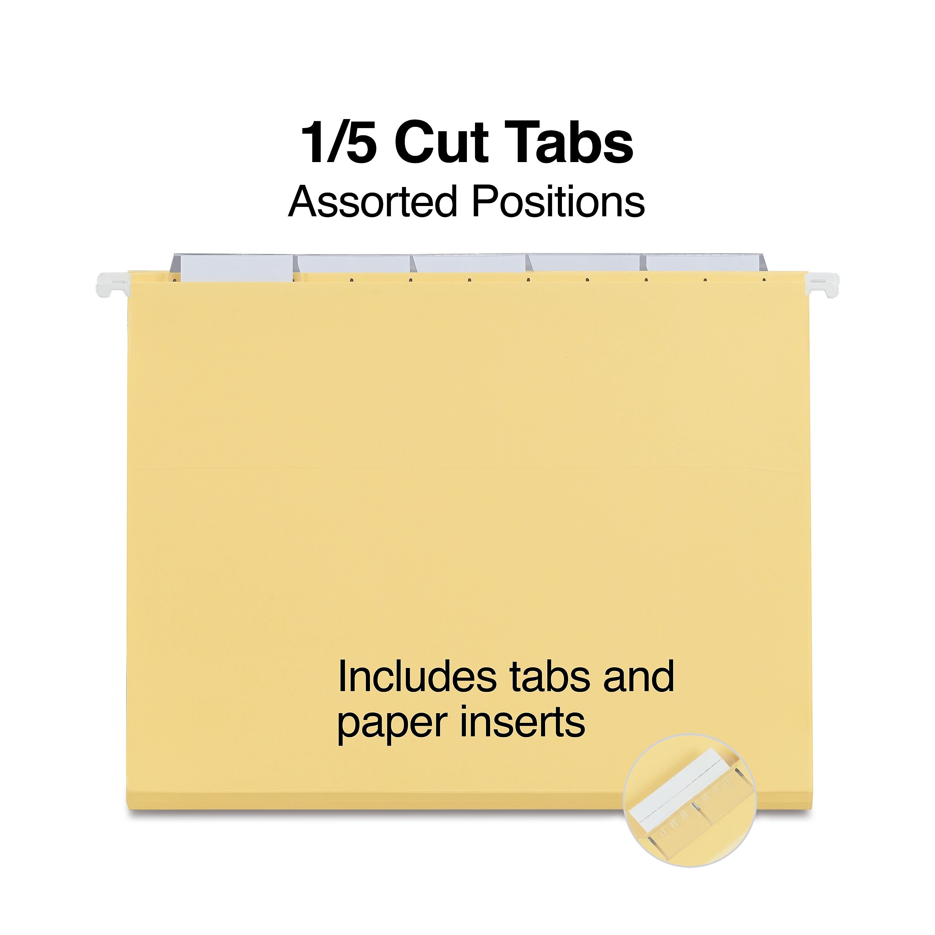 Staples® Hanging File Folders, 1/5-Cut Tab, Letter Size, Yellow, 25/Box