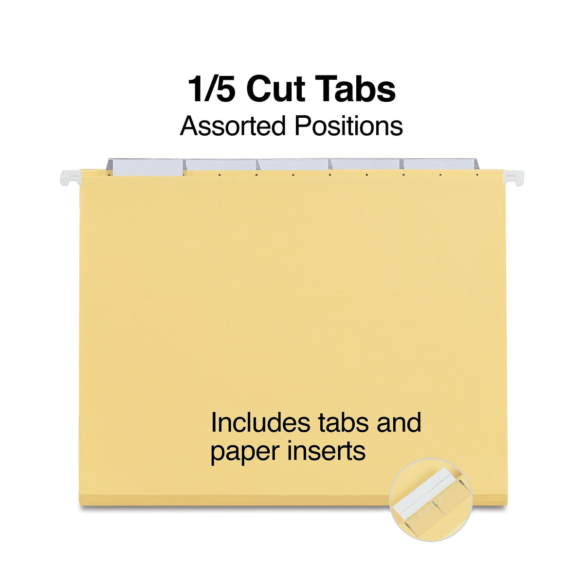 Staples® Hanging File Folders, 1/5-Cut Tab, Letter Size, Yellow, 25/Box