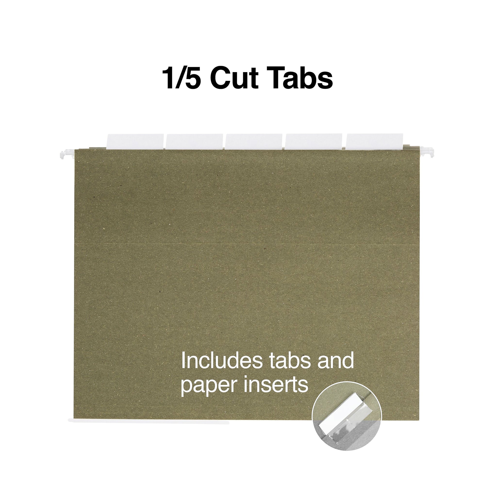 Staples® Hanging File Folders, 5-Tab, Letter Size, Standard Green, 250/Carton