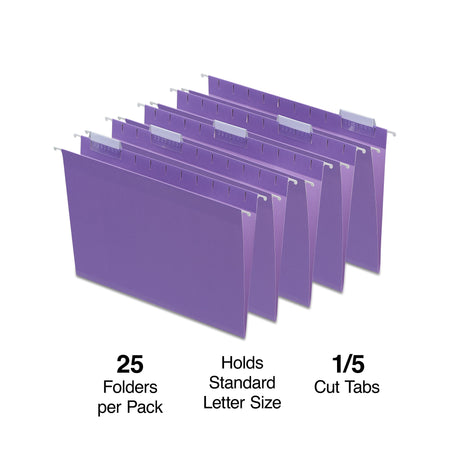 Staples Hanging File Folders, Letter, 1/5-Cut Tab, Letter Size, Purple, 25/Box