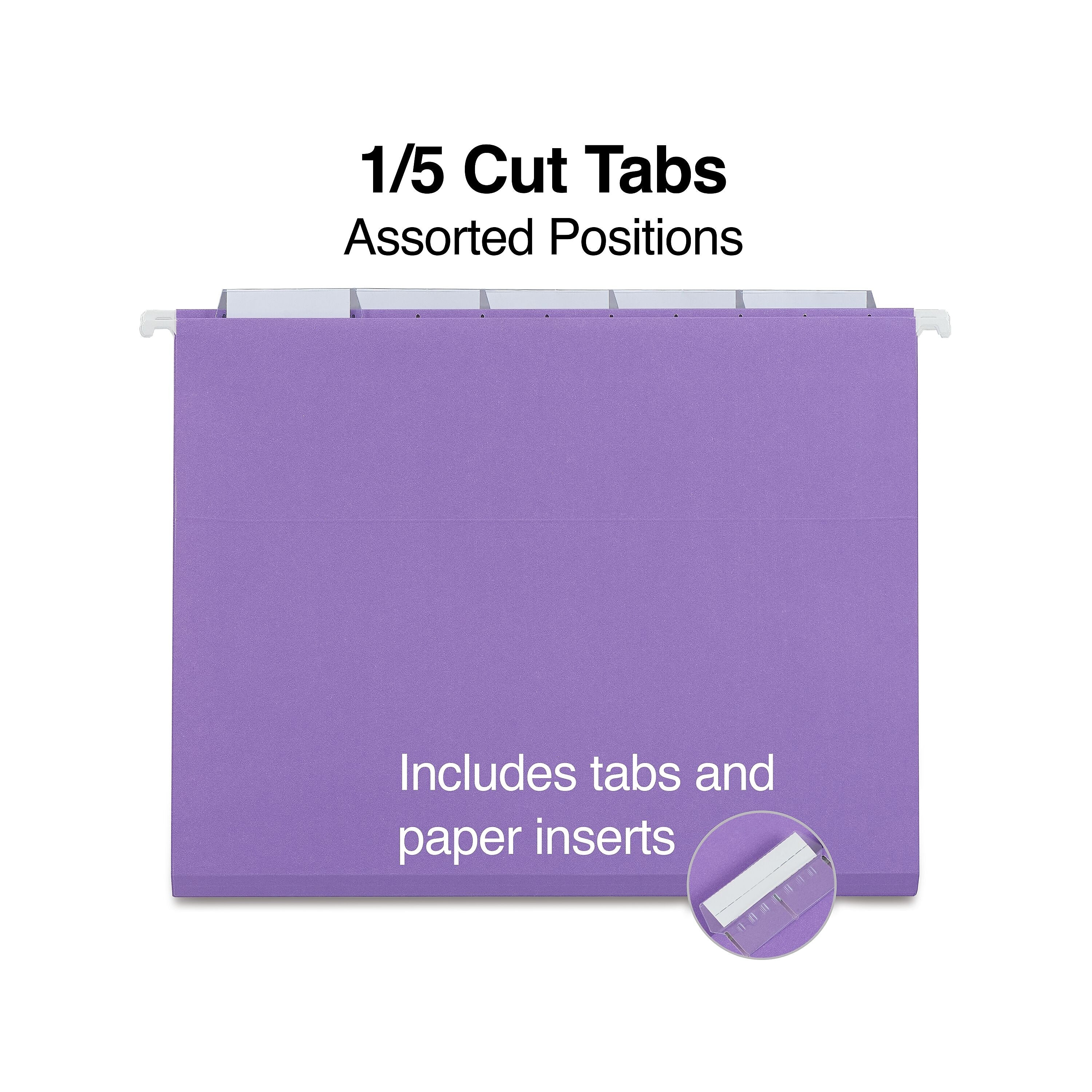 Staples Hanging File Folders, Letter, 1/5-Cut Tab, Letter Size, Purple, 25/Box