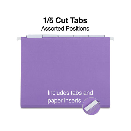 Staples Hanging File Folders, Letter, 1/5-Cut Tab, Letter Size, Purple, 25/Box