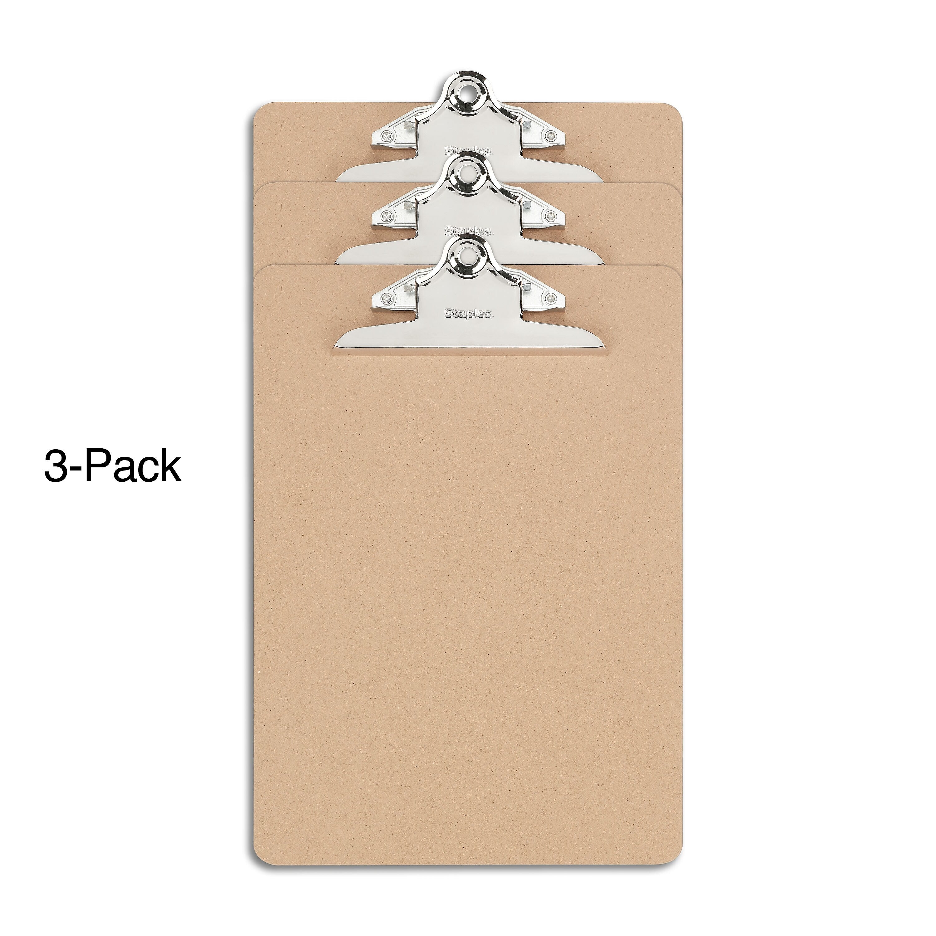 Staples Hardboard Clipboards, Letter Size, Natural Brown, 3/Pack