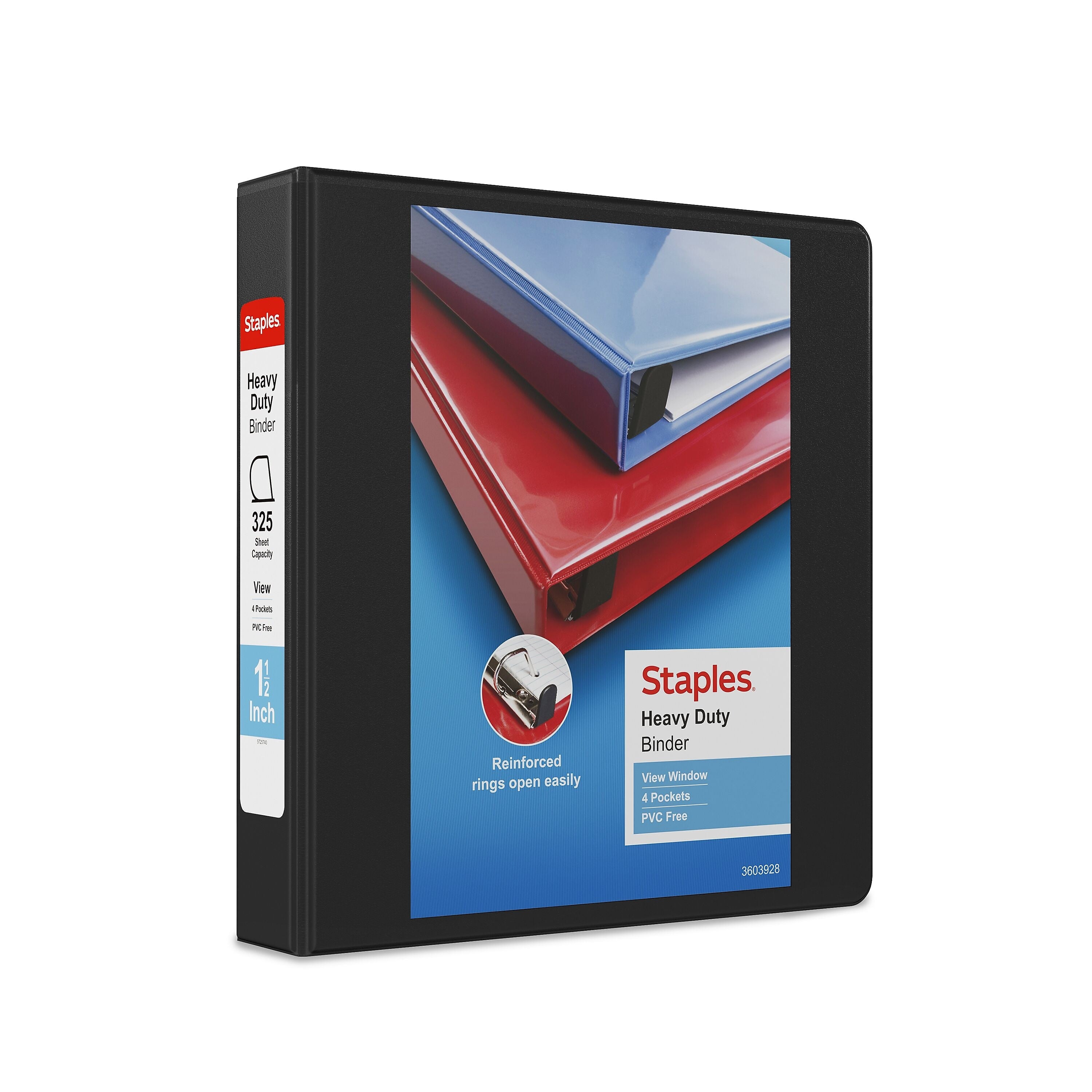 Staples Heavy Duty 1 1/2" 3-Ring View Binder, D-Ring, Black