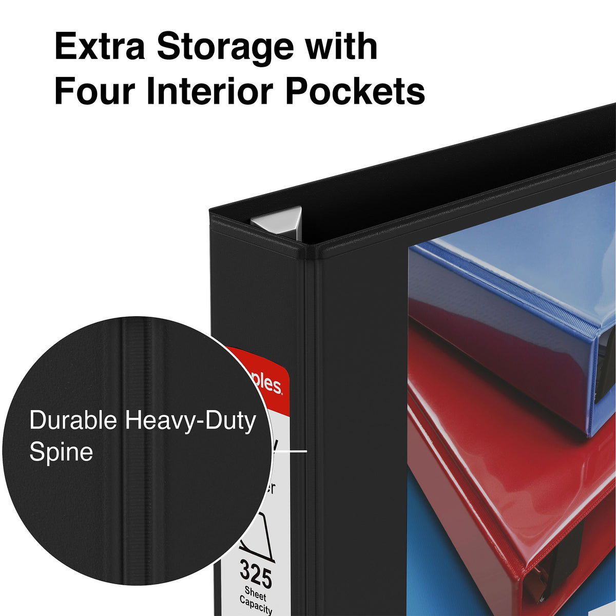 Staples Heavy Duty 1 1/2" 3-Ring View Binder, D-Ring, Black