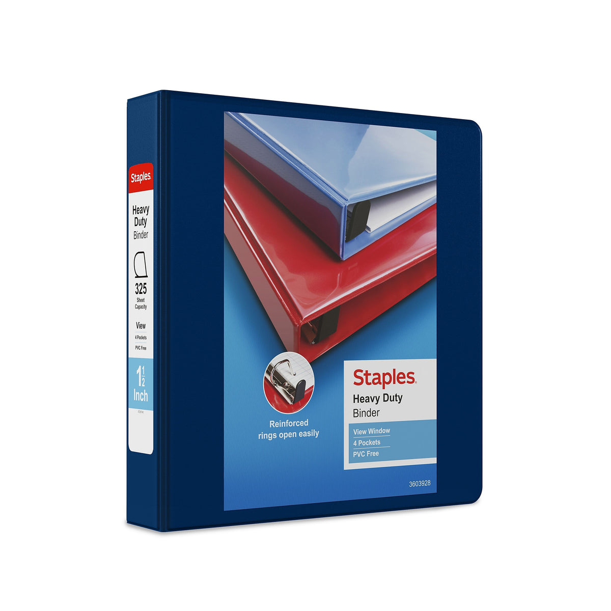 Staples Heavy Duty 1 1/2" 3-Ring View Binder, D-Ring, Blue