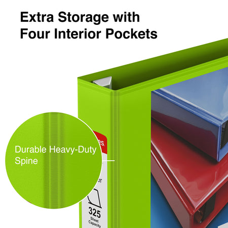 Staples Heavy Duty 1 1/2" 3-Ring View Binder, D-Ring, Chartreuse