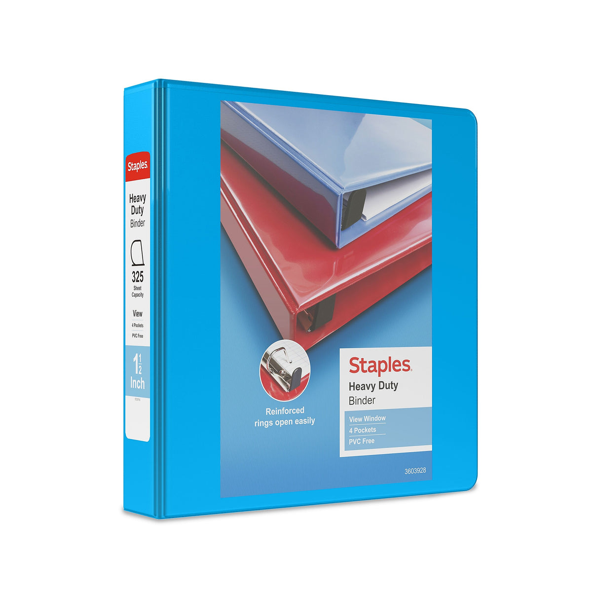 Staples Heavy Duty 1 1/2" 3-Ring View Binder, D-Ring, Light Blue