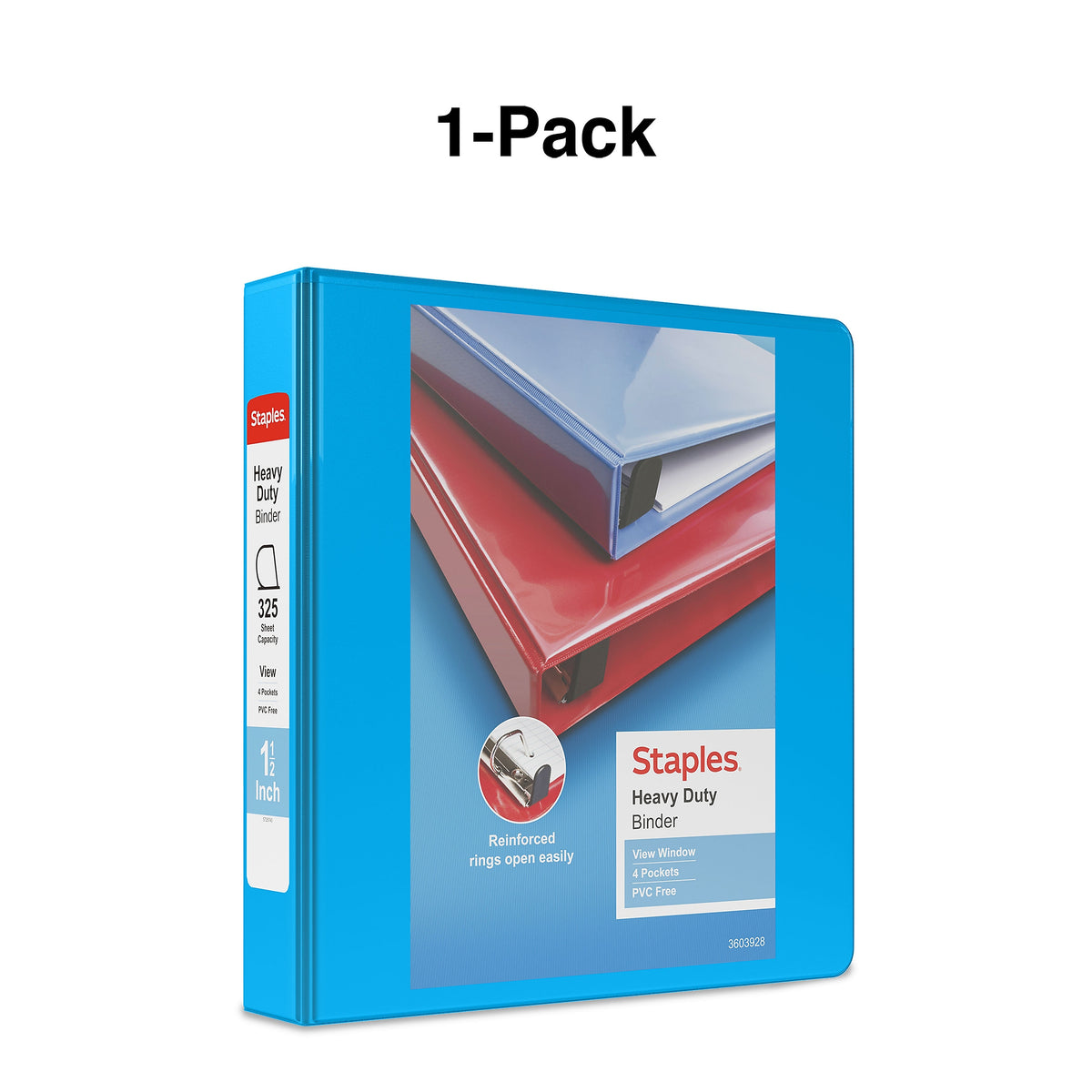 Staples Heavy Duty 1 1/2" 3-Ring View Binder, D-Ring, Light Blue