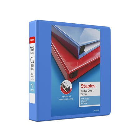 Staples Heavy Duty 1 1/2" 3-Ring View Binder, D-Ring, Periwinkle