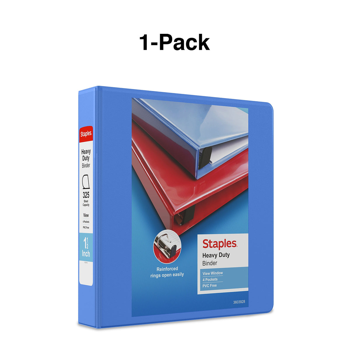 Staples Heavy Duty 1 1/2" 3-Ring View Binder, D-Ring, Periwinkle