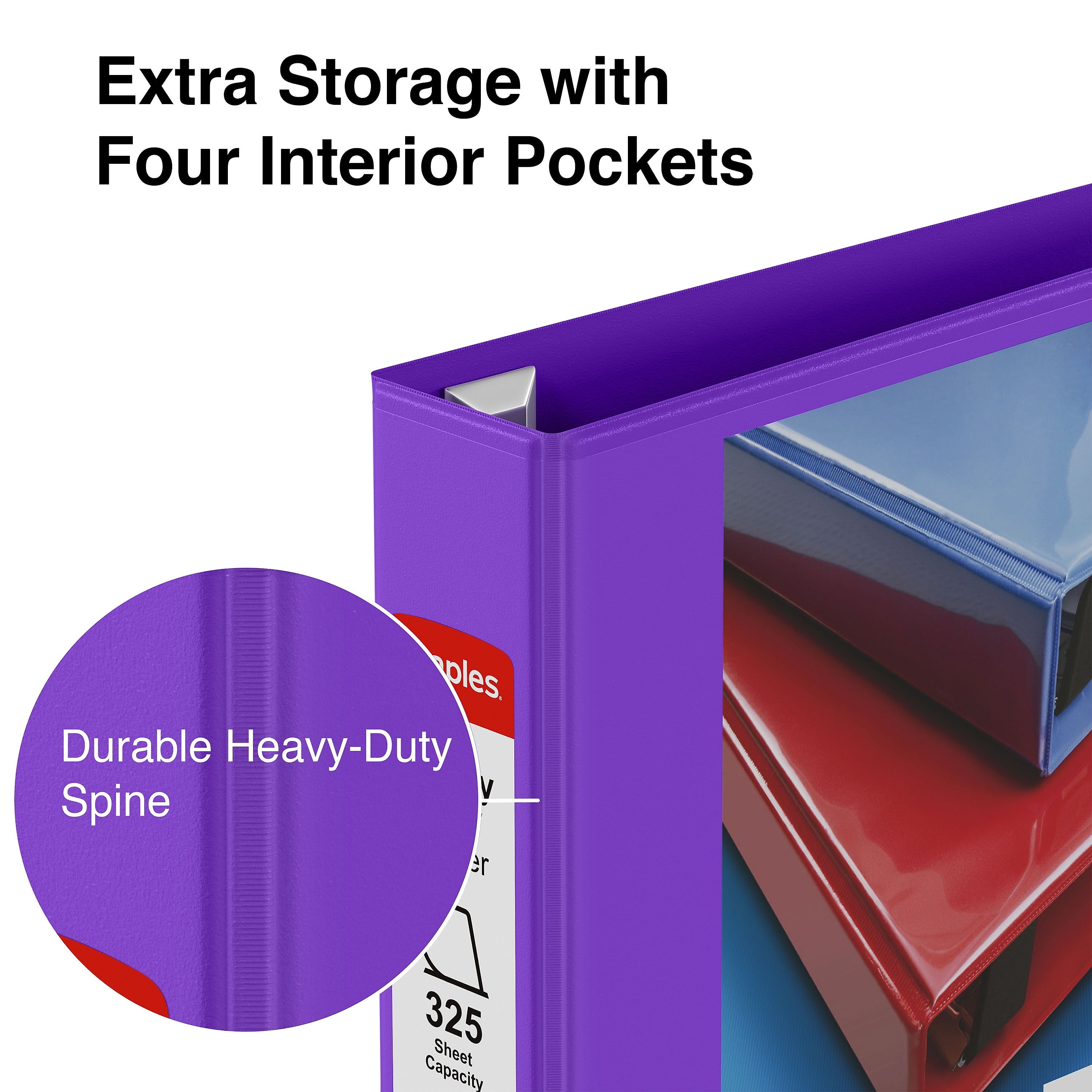 Staples Heavy Duty 1 1/2" 3-Ring View Binder, D-Ring, Purple