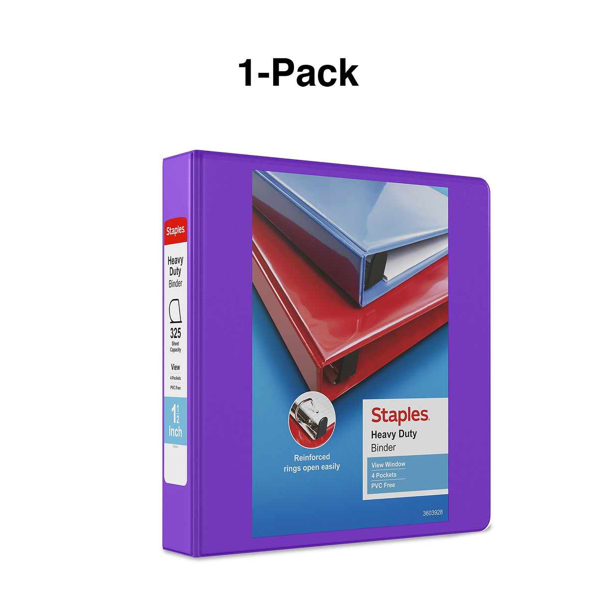 Staples Heavy Duty 1 1/2" 3-Ring View Binder, D-Ring, Purple