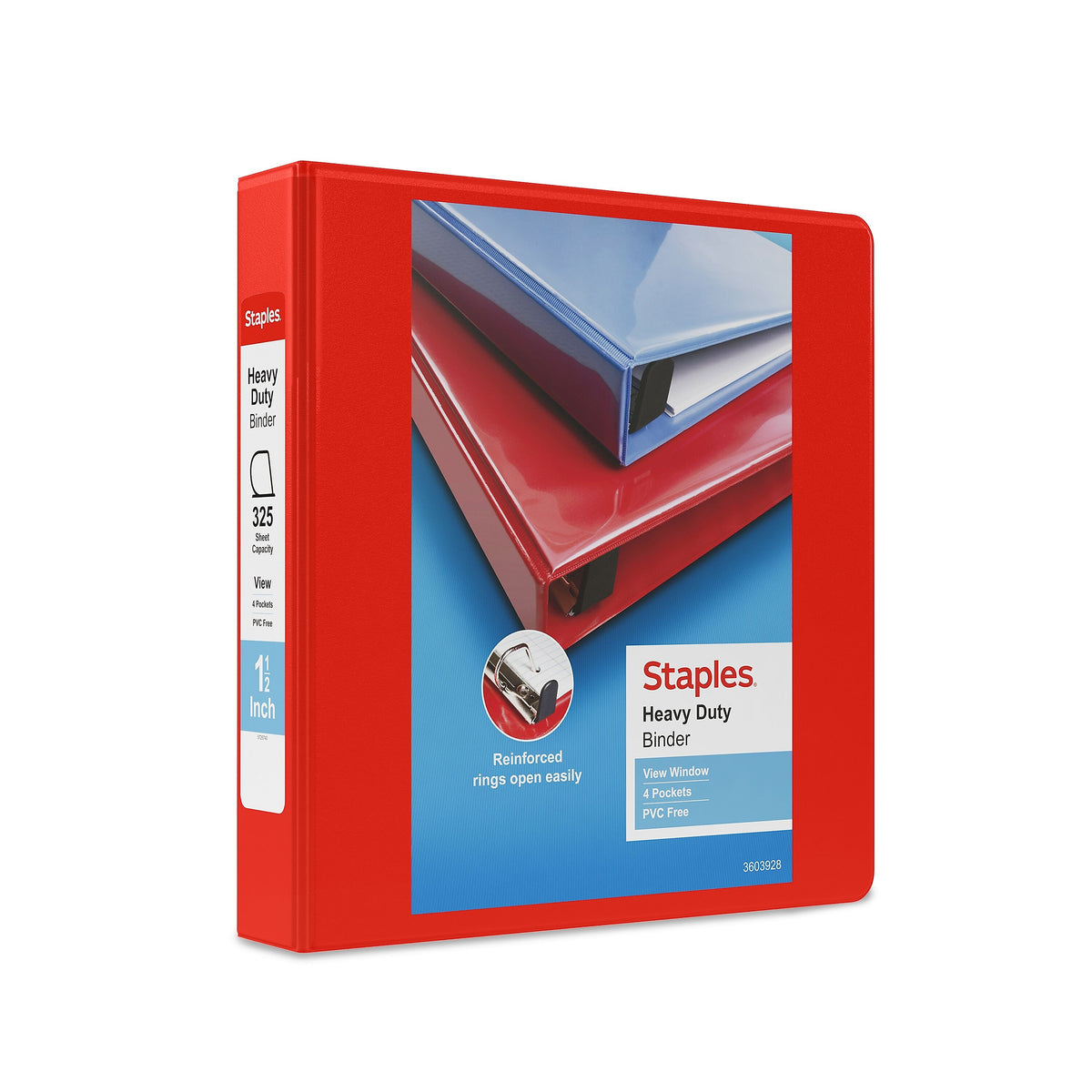 Staples Heavy Duty 1 1/2" 3-Ring View Binder, D-Ring, Red