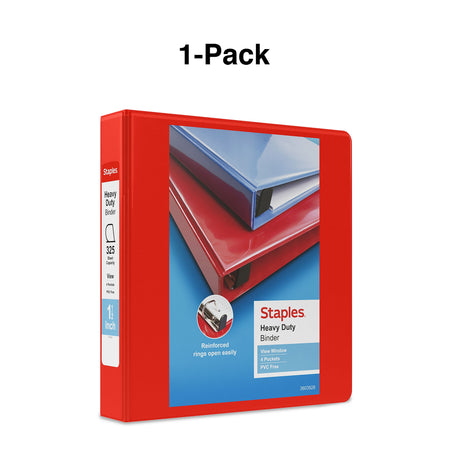 Staples Heavy Duty 1 1/2" 3-Ring View Binder, D-Ring, Red