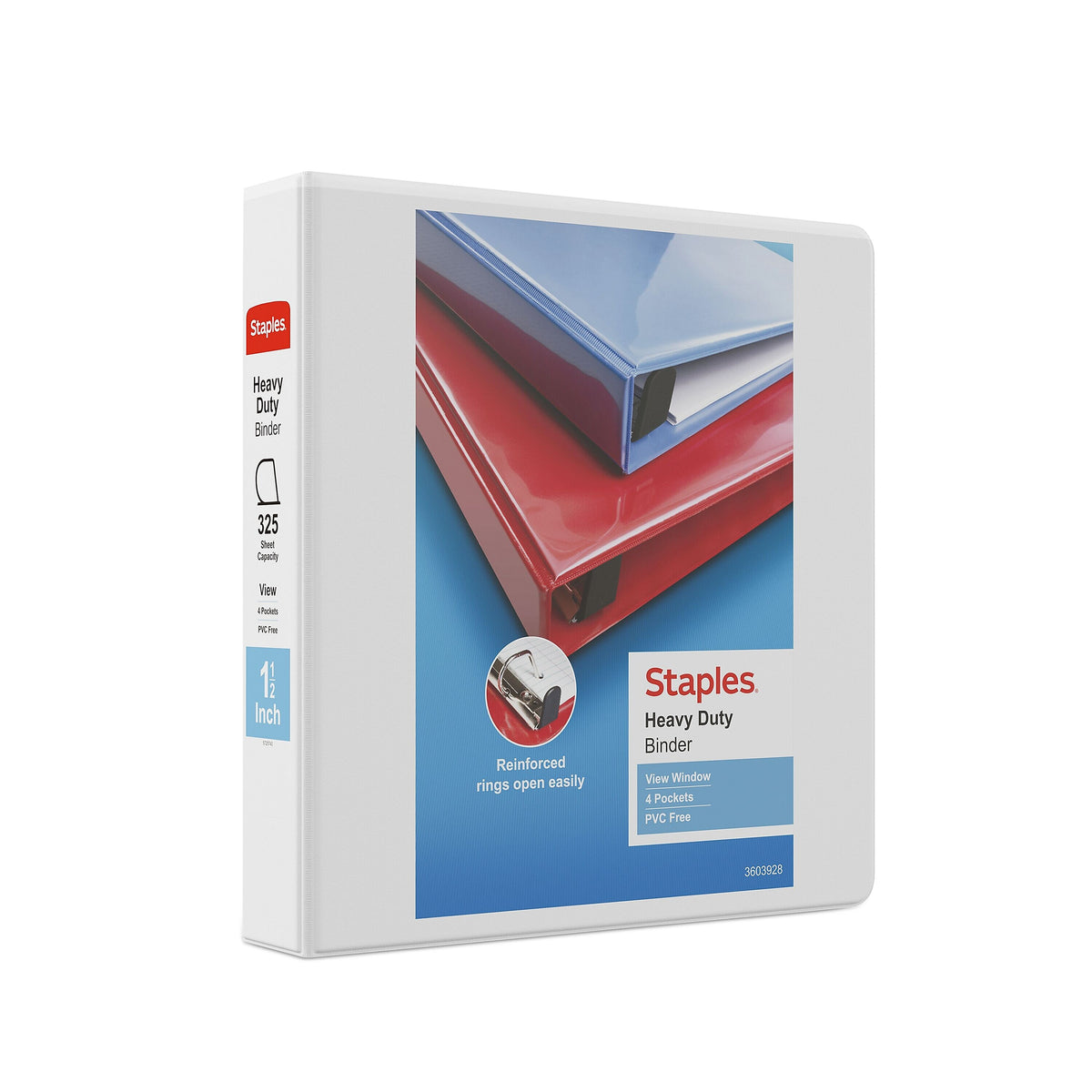 Staples Heavy Duty 1 1/2" 3-Ring View Binder, D-Ring, White