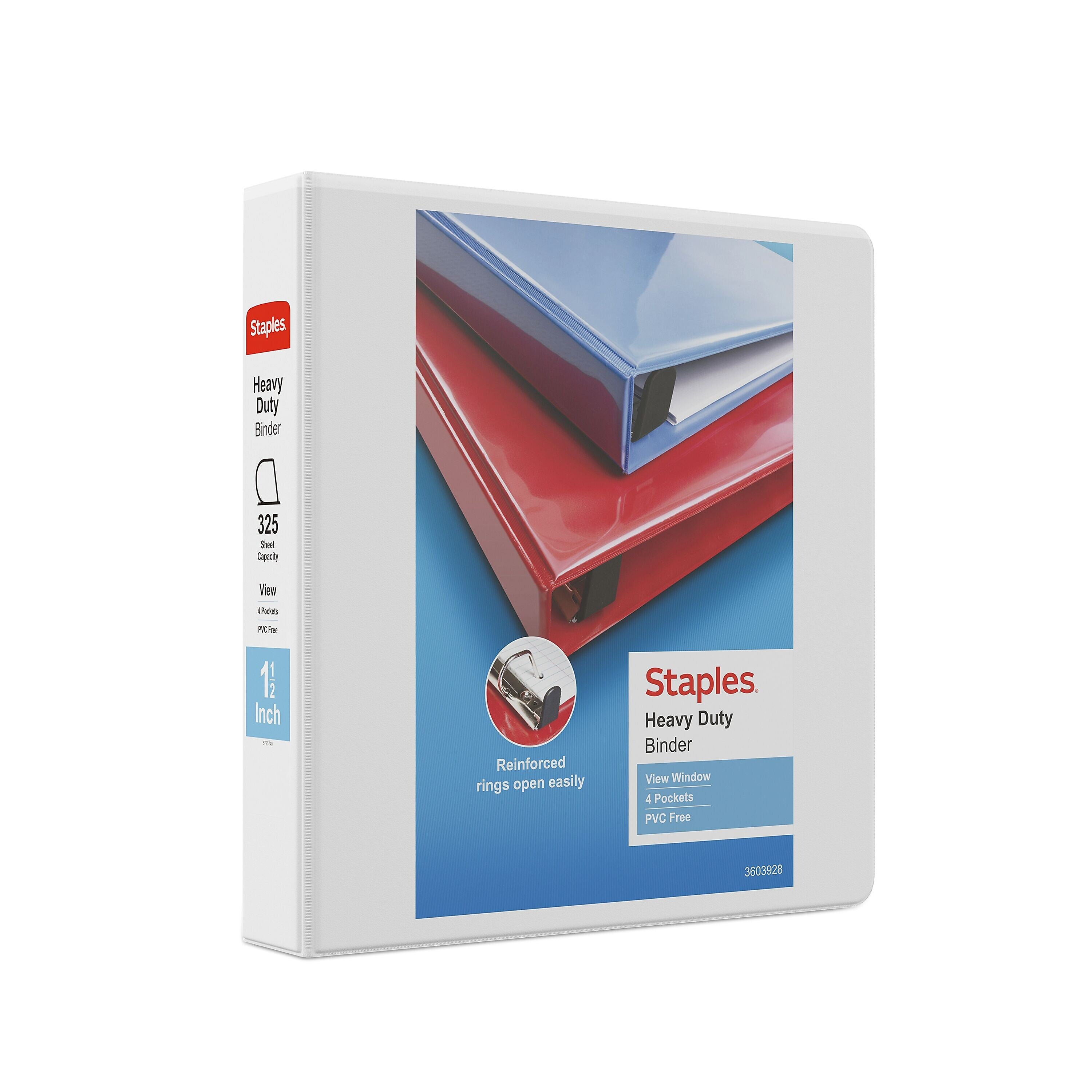 Staples Heavy Duty 1 1/2" 3-Ring View Binder, D-Ring, White