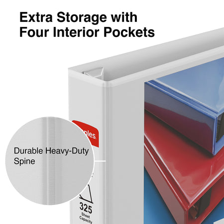 Staples Heavy Duty 1 1/2" 3-Ring View Binder, D-Ring, White