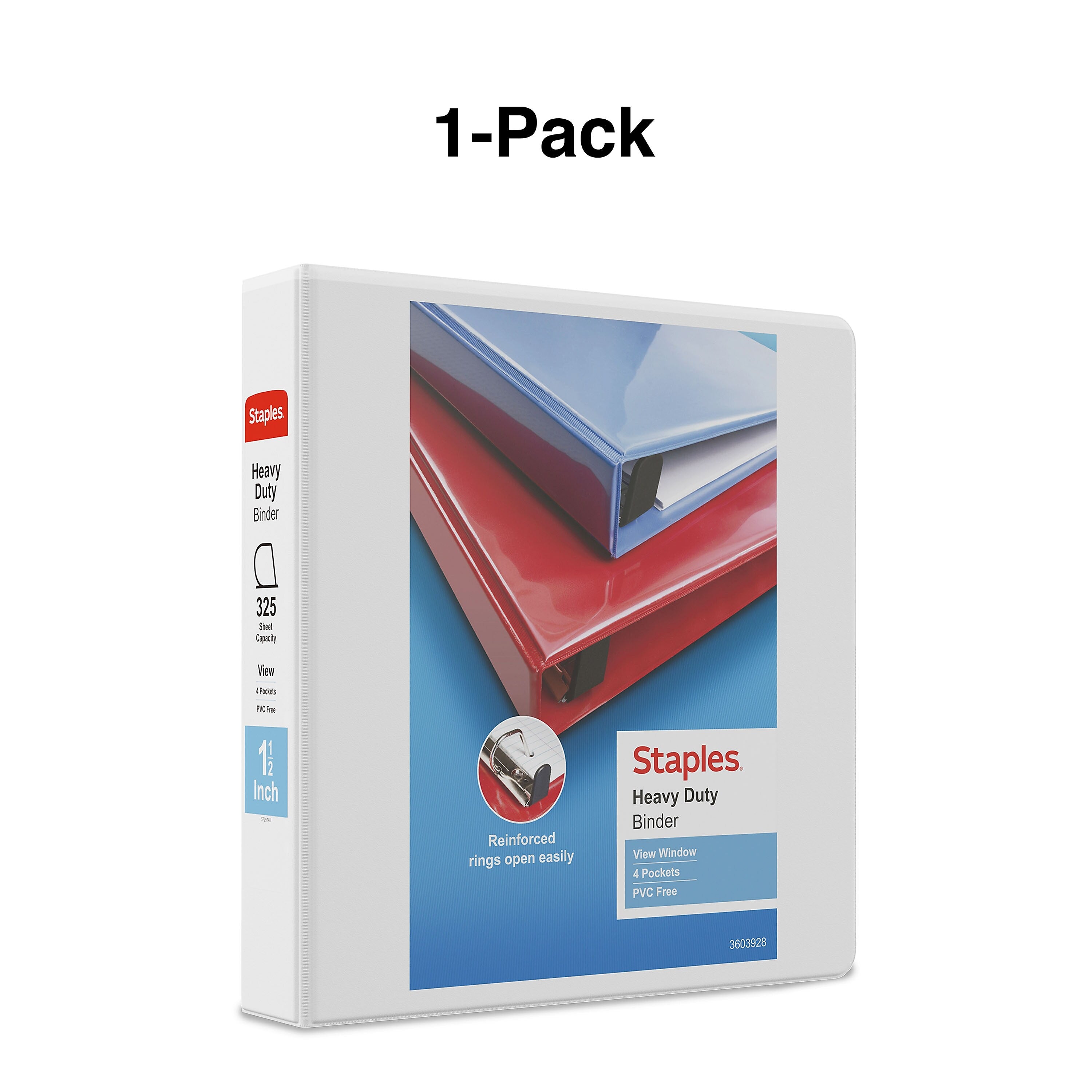 Staples Heavy Duty 1 1/2" 3-Ring View Binder, D-Ring, White