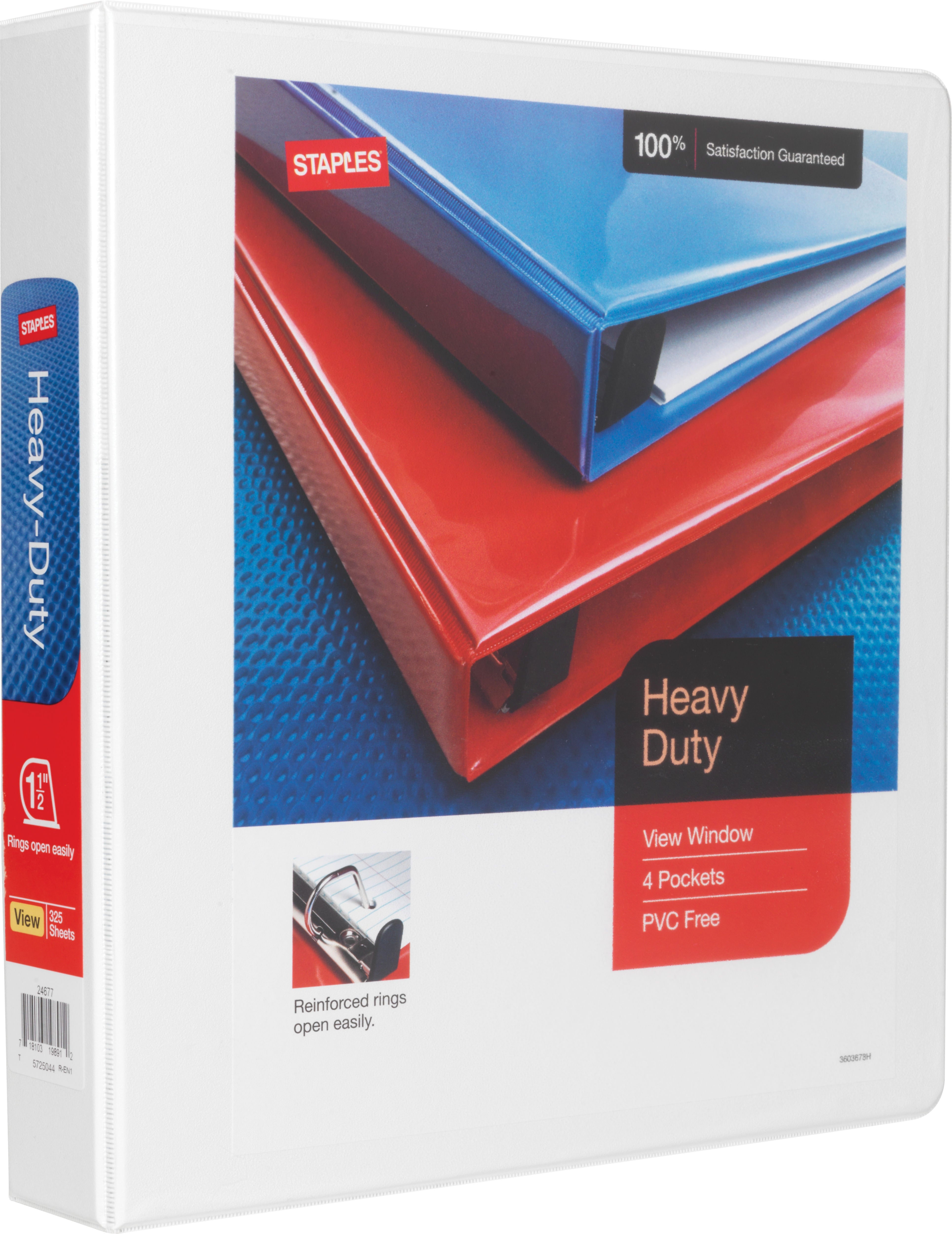 Staples Heavy Duty 1 1/2" 3-Ring View Binders, White, 12/Carton