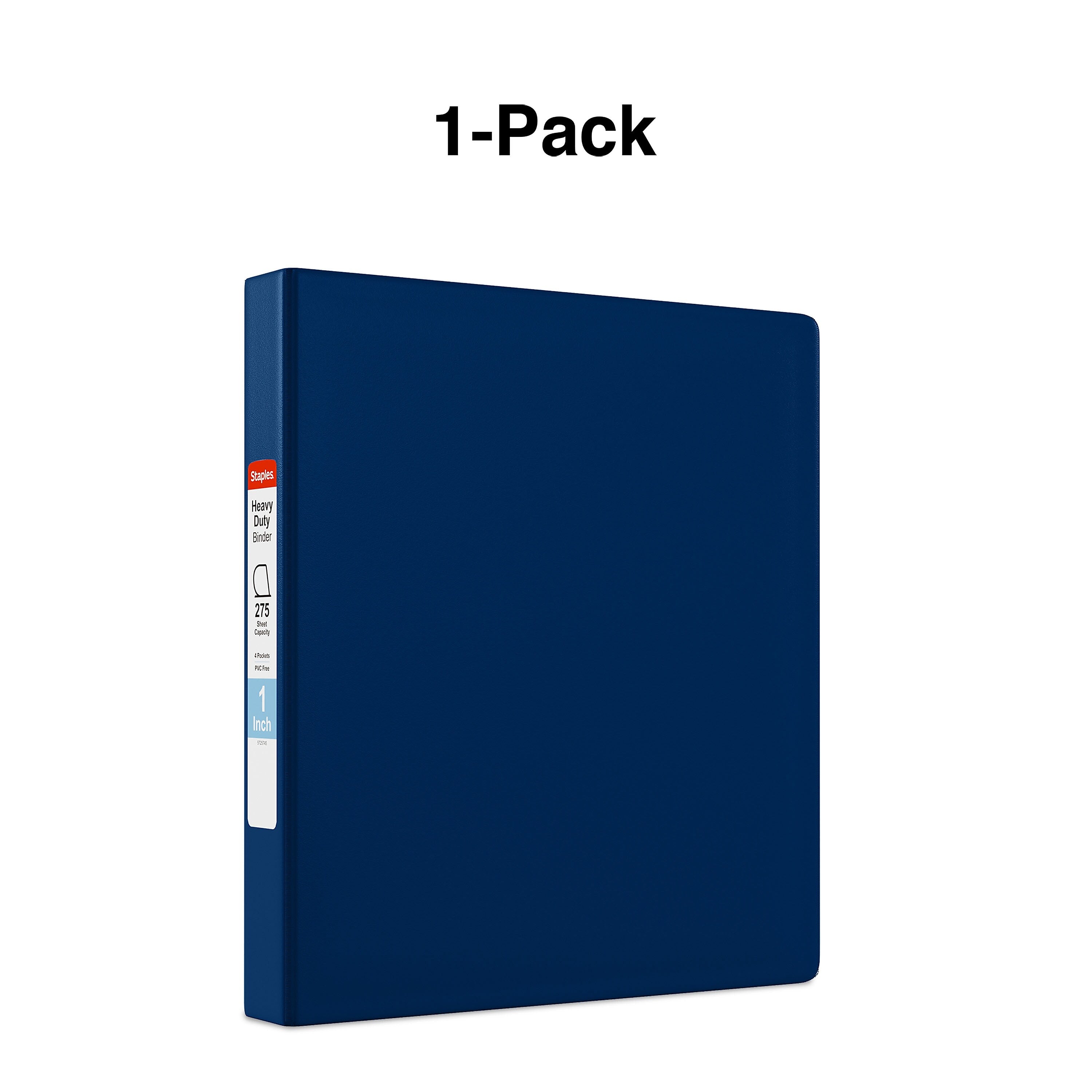 Staples Heavy Duty 1" 3-Ring Non-View Binder, D-Ring, Blue