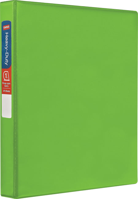 Staples Heavy Duty 1" 3-Ring Non-View Binder, D-Ring, Chartreuse