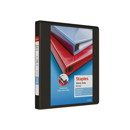 Staples Heavy Duty 1" 3-Ring View Binder, D-Ring, Black