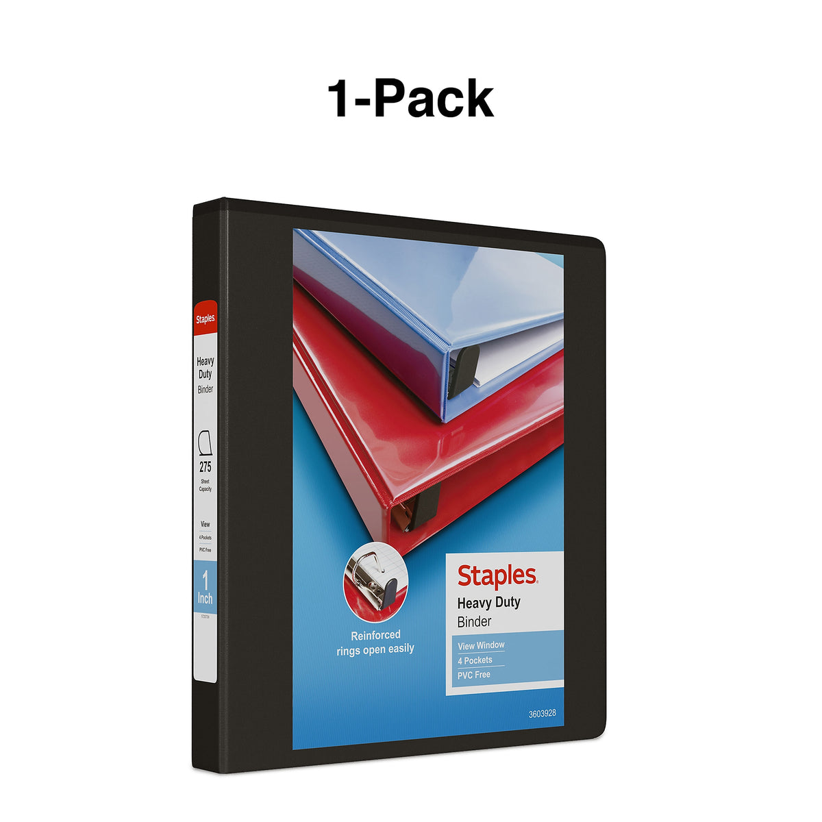 Staples Heavy Duty 1" 3-Ring View Binder, D-Ring, Black