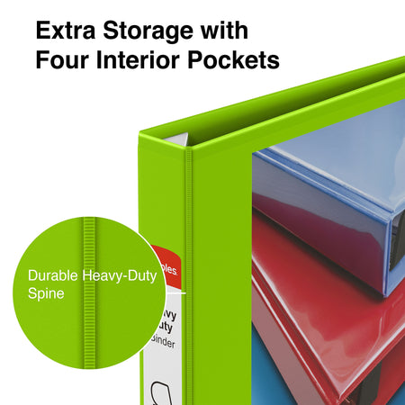 Staples Heavy Duty 1" 3-Ring View Binder, D-Ring, Chartreuse