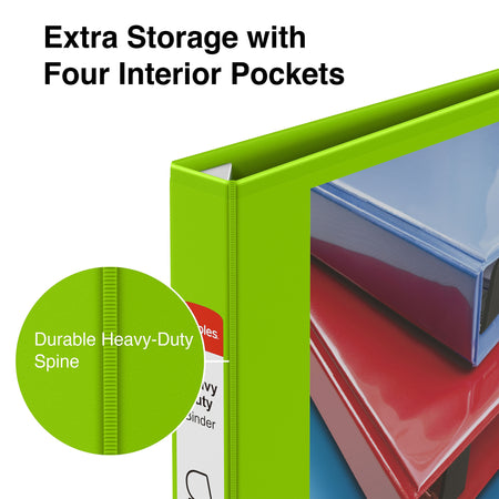 Staples Heavy Duty 1" 3-Ring View Binder, D-Ring, Chartreuse