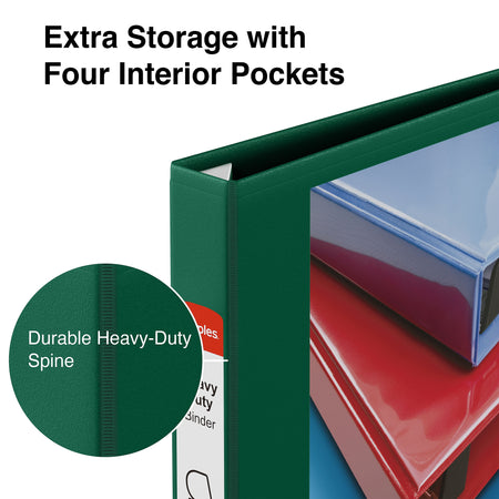 Staples Heavy Duty 1" 3-Ring View Binder, D-Ring, Green