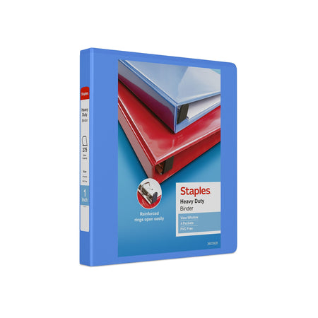 Staples Heavy Duty 1" 3-Ring View Binder, D-Ring, Periwinkle