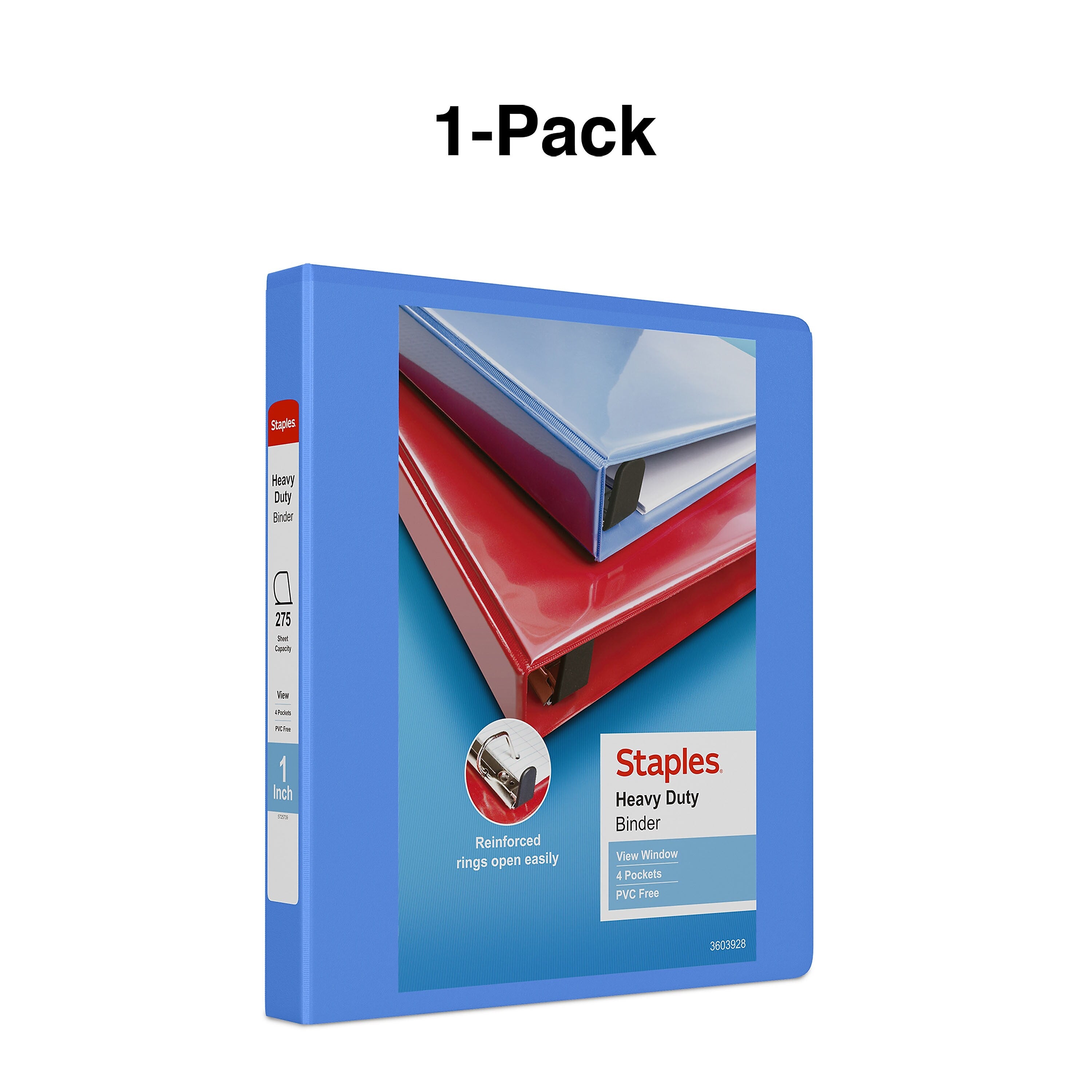 Staples Heavy Duty 1" 3-Ring View Binder, D-Ring, Periwinkle