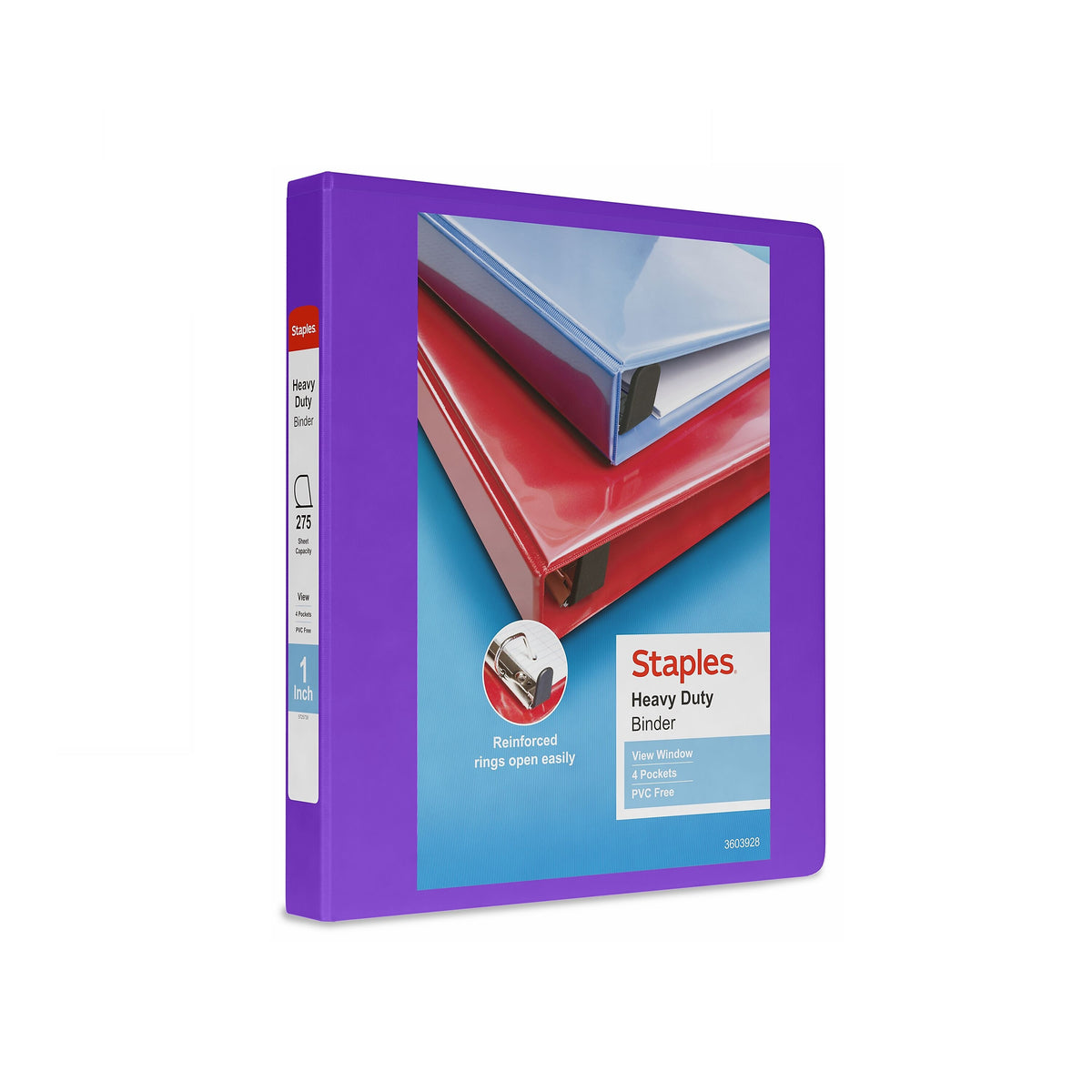 Staples Heavy Duty 1" 3-Ring View Binder, D-Ring, Purple