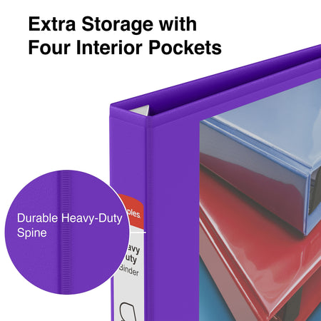 Staples Heavy Duty 1" 3-Ring View Binder, D-Ring, Purple