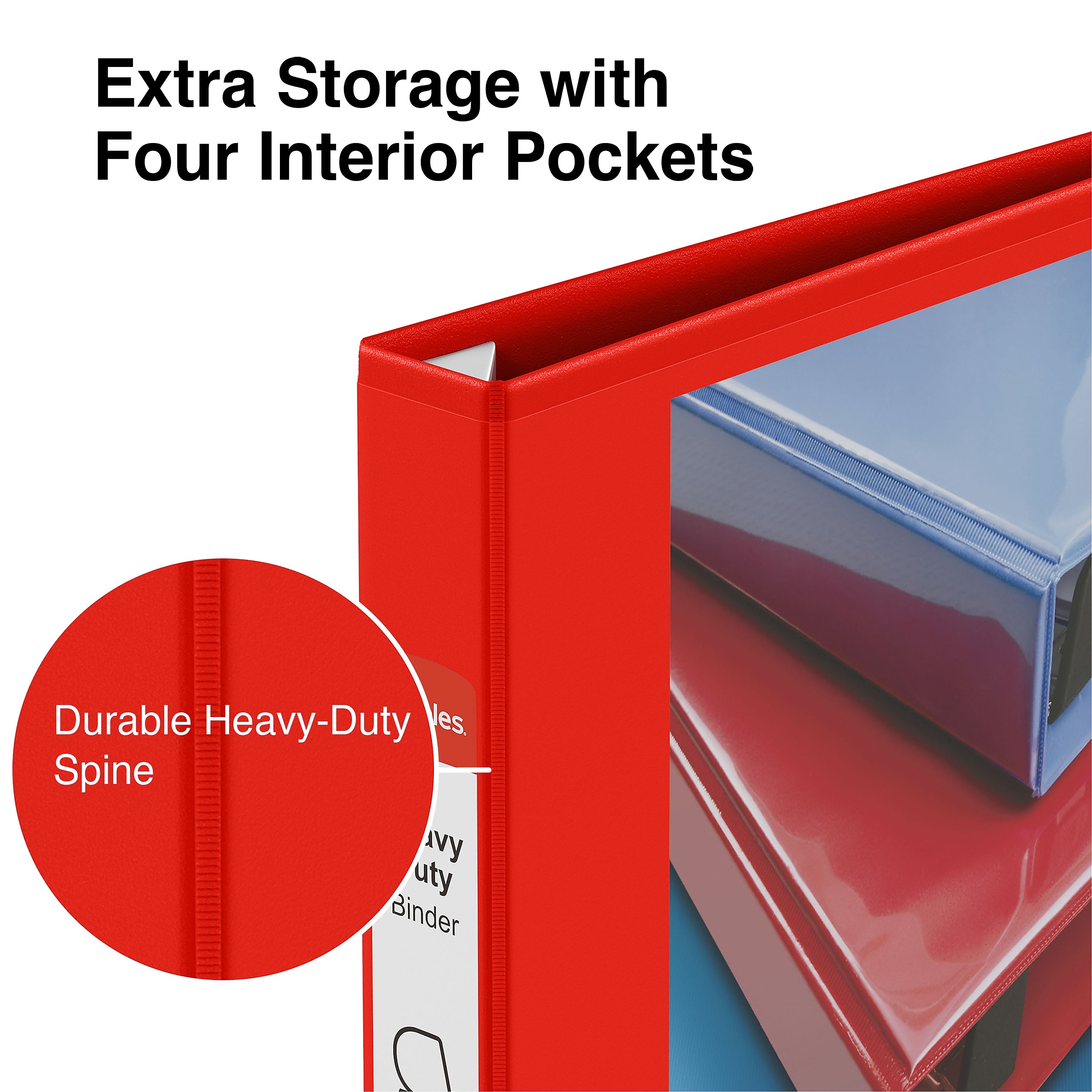 Staples Heavy Duty 1" 3-Ring View Binder, D-Ring, Red