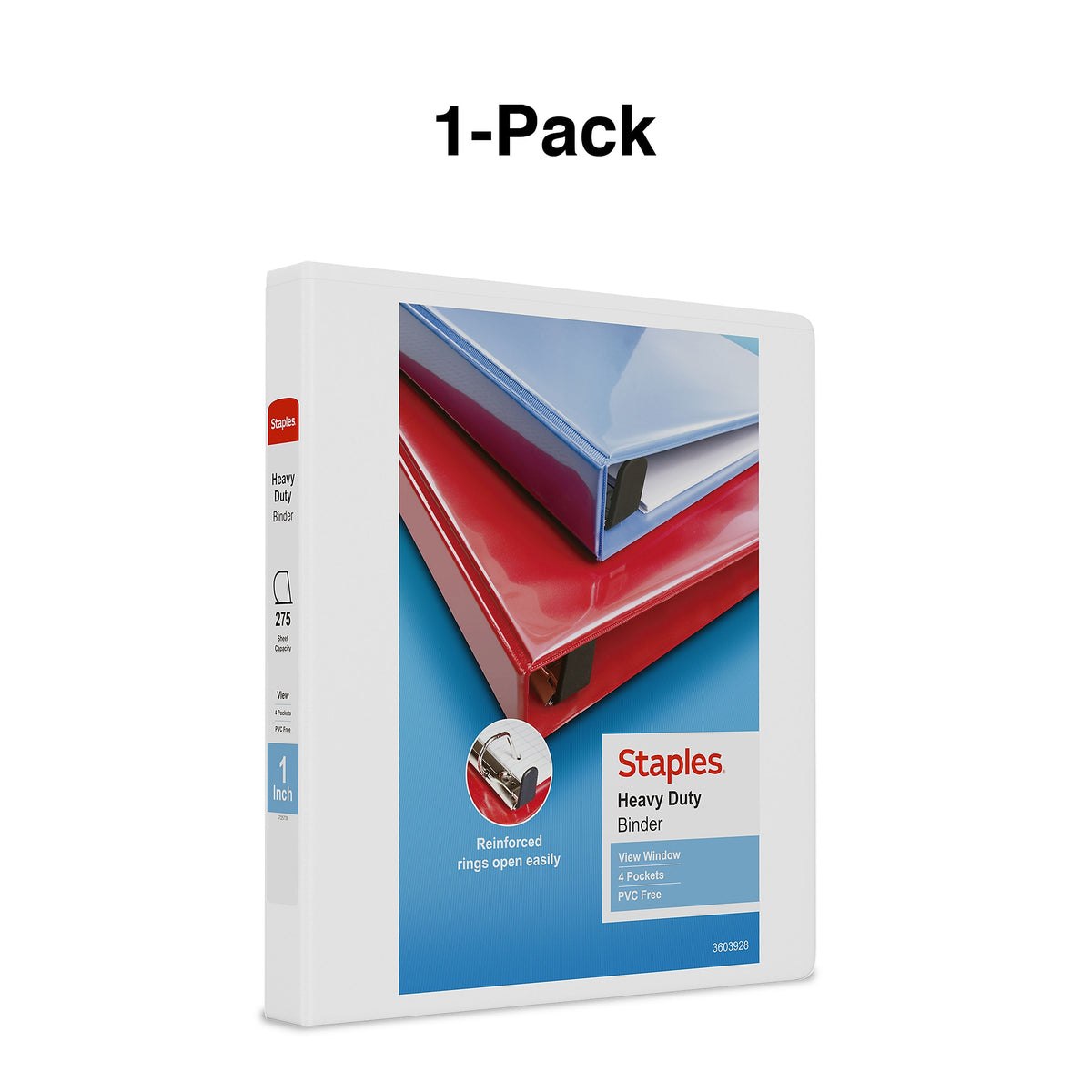 Staples Heavy Duty 1" 3-Ring View Binder, D-Ring, White