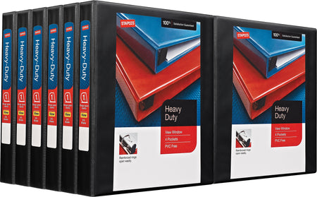 Staples Heavy Duty 1" 3-Ring View Binders, Black, 12/Carton