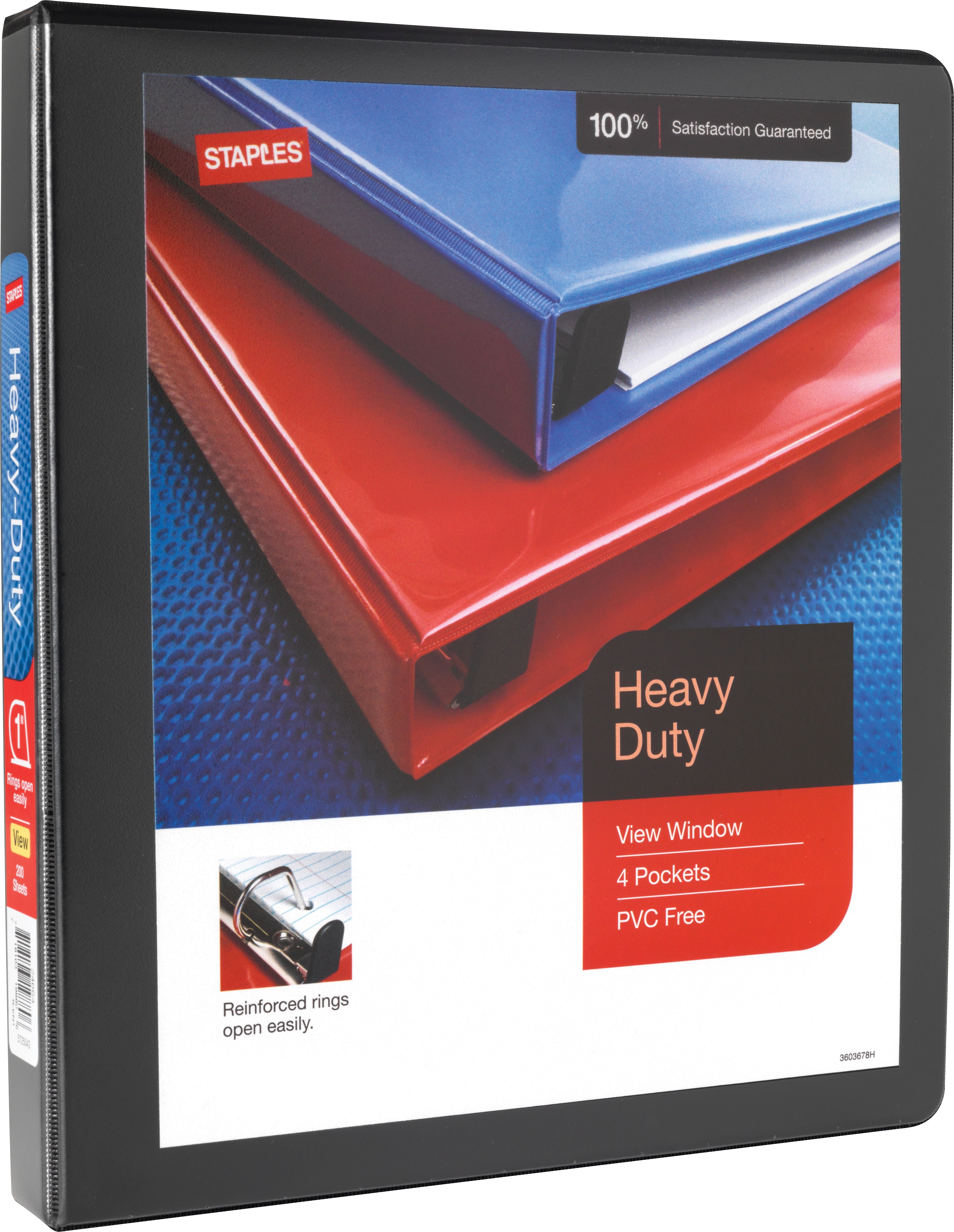 Staples Heavy Duty 1" 3-Ring View Binders, Black, 12/Carton