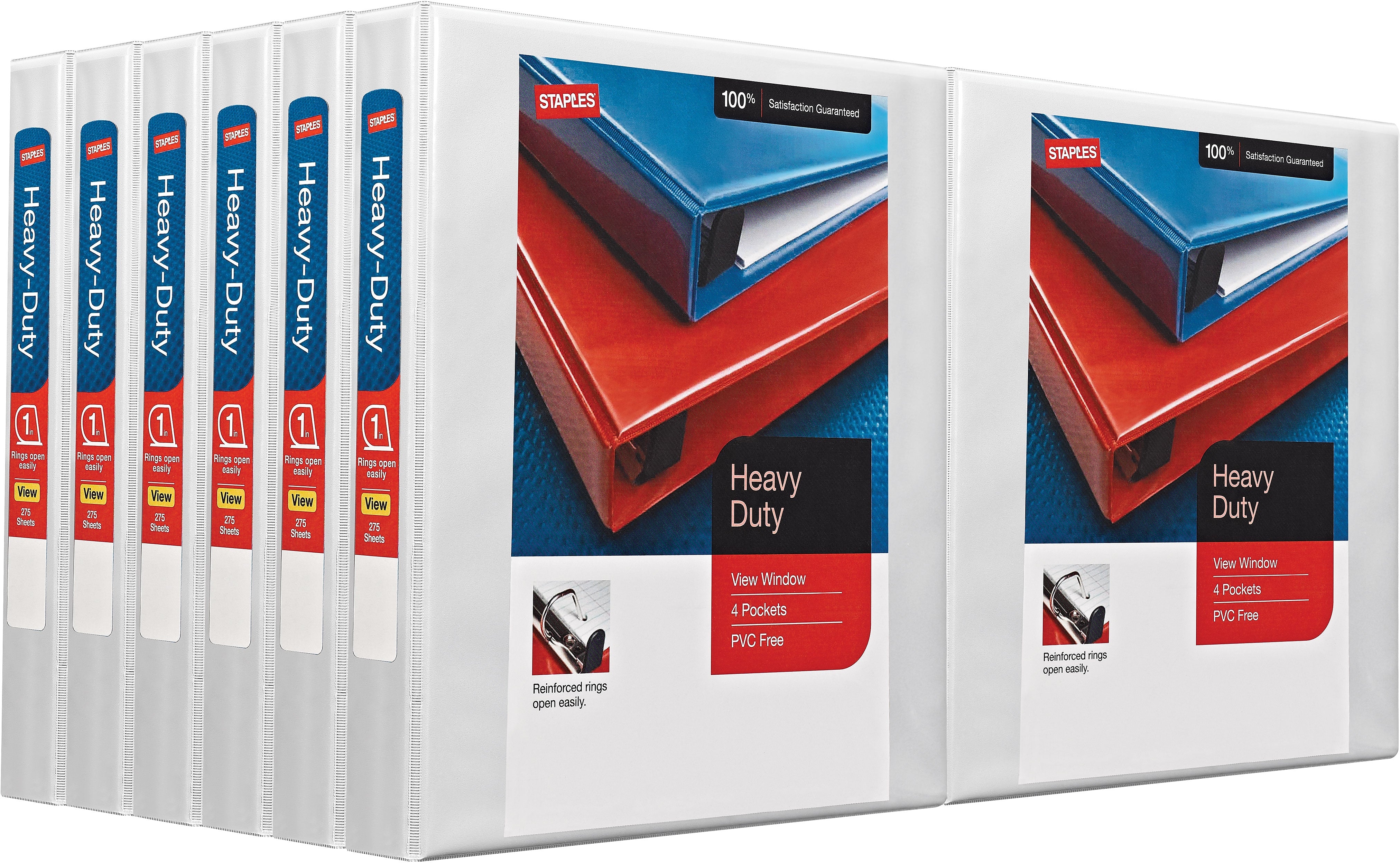 Staples Heavy Duty 1" 3-Ring View Binders, White, 12/Carton