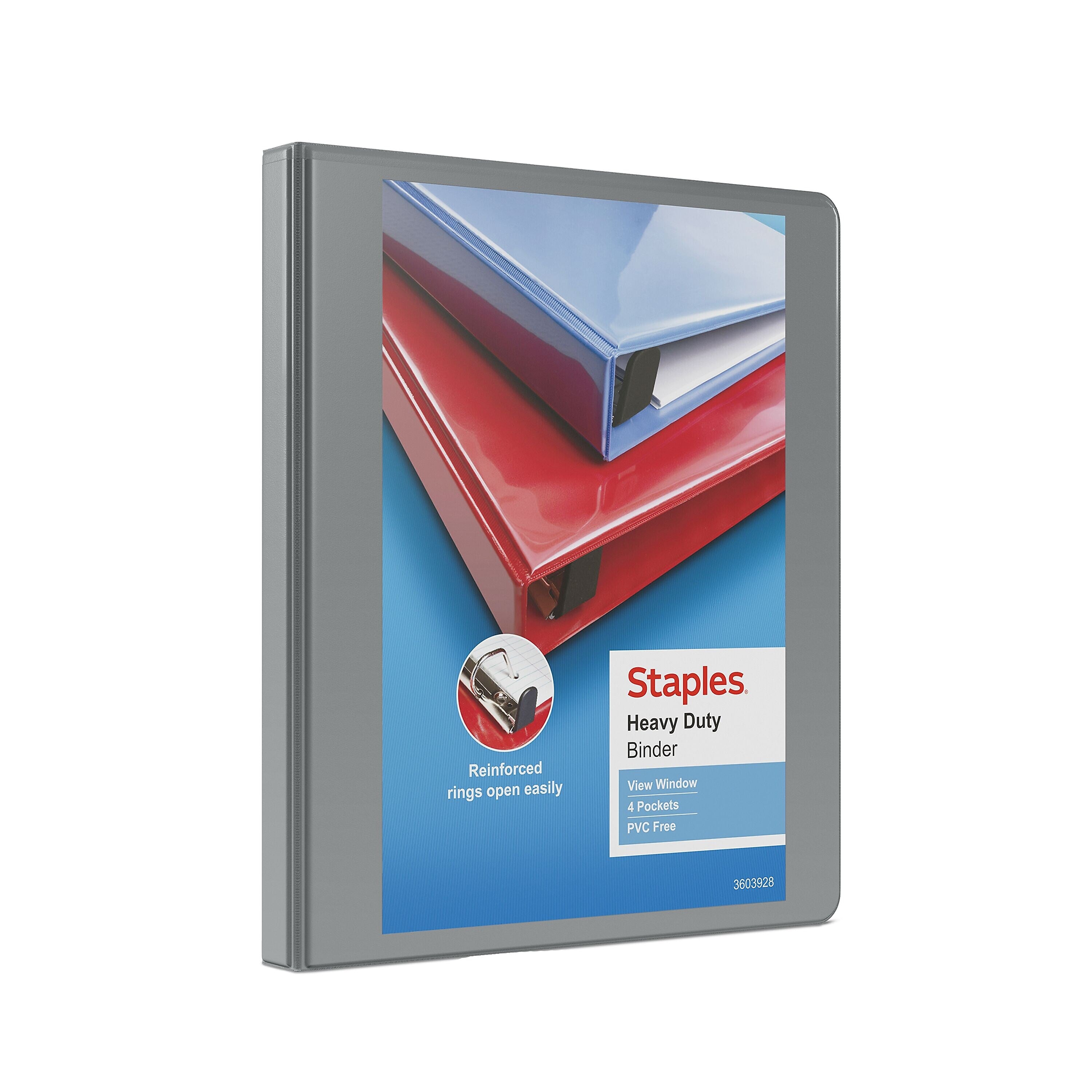 Staples Heavy Duty 1/2" 3-Ring View Binder, D-Ring, Gray